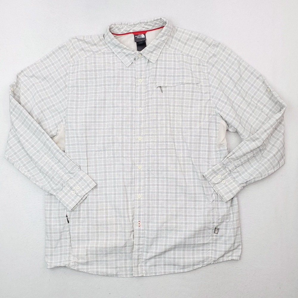 North Face Shirt Men Extra Large White Black Plaid Vented Fishing Hiking Outdoor
